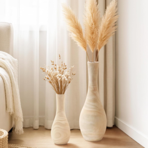 Wooden floor vase two-piece set, tall solid wood flower vase, simple pastoral soft furnishing decoration for living room and entryway