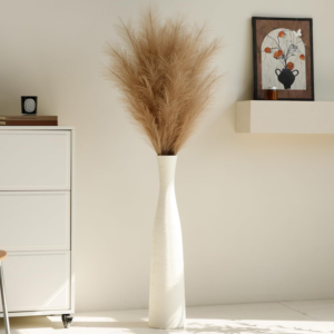 Taupe retro floor vase, Bohemian modern style dried flower and reed flower vase, large capacity standing decorative piece for living room