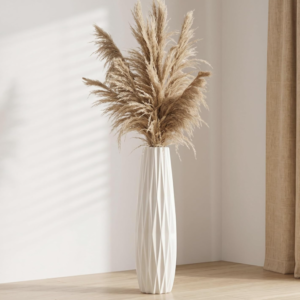Glossy ceramic long floor vase, modern minimalist standing large flower vase, dried flower and reed decorative piece for living room, bedroom, and office