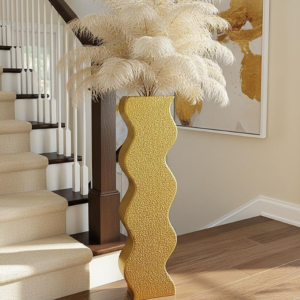 Wave texture light luxury resin floor vase, suitable for reeds, dried flowers, and feathers, minimalist standing vase for living room, bedroom, and entryway
