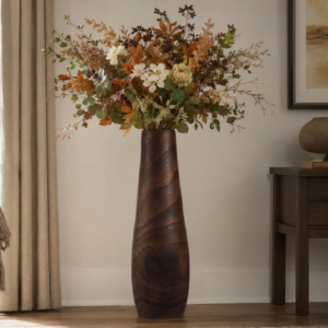 Raw wood cylindrical floor vase, pastoral bohemian style flower tube, atmospheric soft furnishing for living room, bedroom, dining room, and entryway