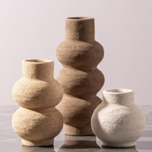 Three-piece multi-scene ceramic flower jar collection, blended modern rustic countryside design, decorative focal pieces for living areas, kitchens, restrooms and office desks