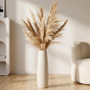 Glossy Ceramic Floor Vase (Large): Versatile Dried Flower Straight Vase for Living Room, Bedroom, and Office, Country Style Soft Furnishings