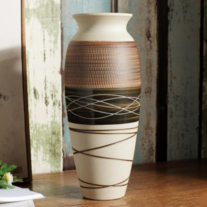 Vintage Distressed Ceramic Tall Vase: Bohemian Textured Vase, Living Room Tabletop, Fireplace Shelf, Soft Furnishings, Housewarming Decoration