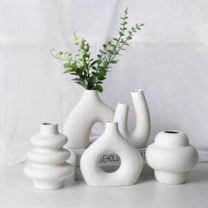 Five-piece matte ceramic vase collection, northern casual style decorative holders for lounge shelves, book ledges, hallways and console surface styling