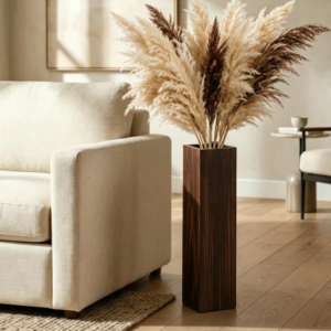 Mid-Fashion Wooden Rectangular Floor Vase: Artificial Green Plant and Dried Flower Vase Retro soft furnishings for entryway, living room, bedroom corners