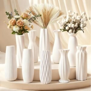 Eight-inch solid white ceramic flower jar ten-piece bundle, plain matte textured holders perfect for interior styling, events, reed grass arrangements and handmade layout projects